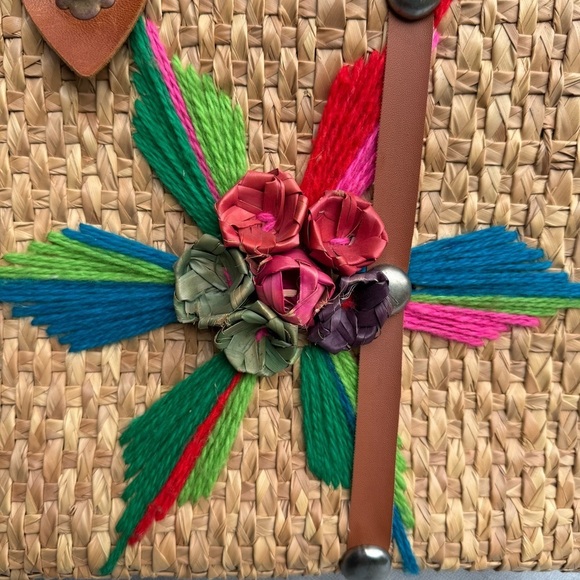 Raffia Straw Tote Bag Mexican Boho Bag Purse Beach Bag Tote w Leather Accent - Picture 2 of 6